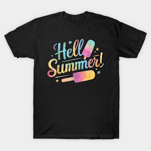 Hello Summer Tie Dye Ice Cream Top Popsicle Ice T-Shirt